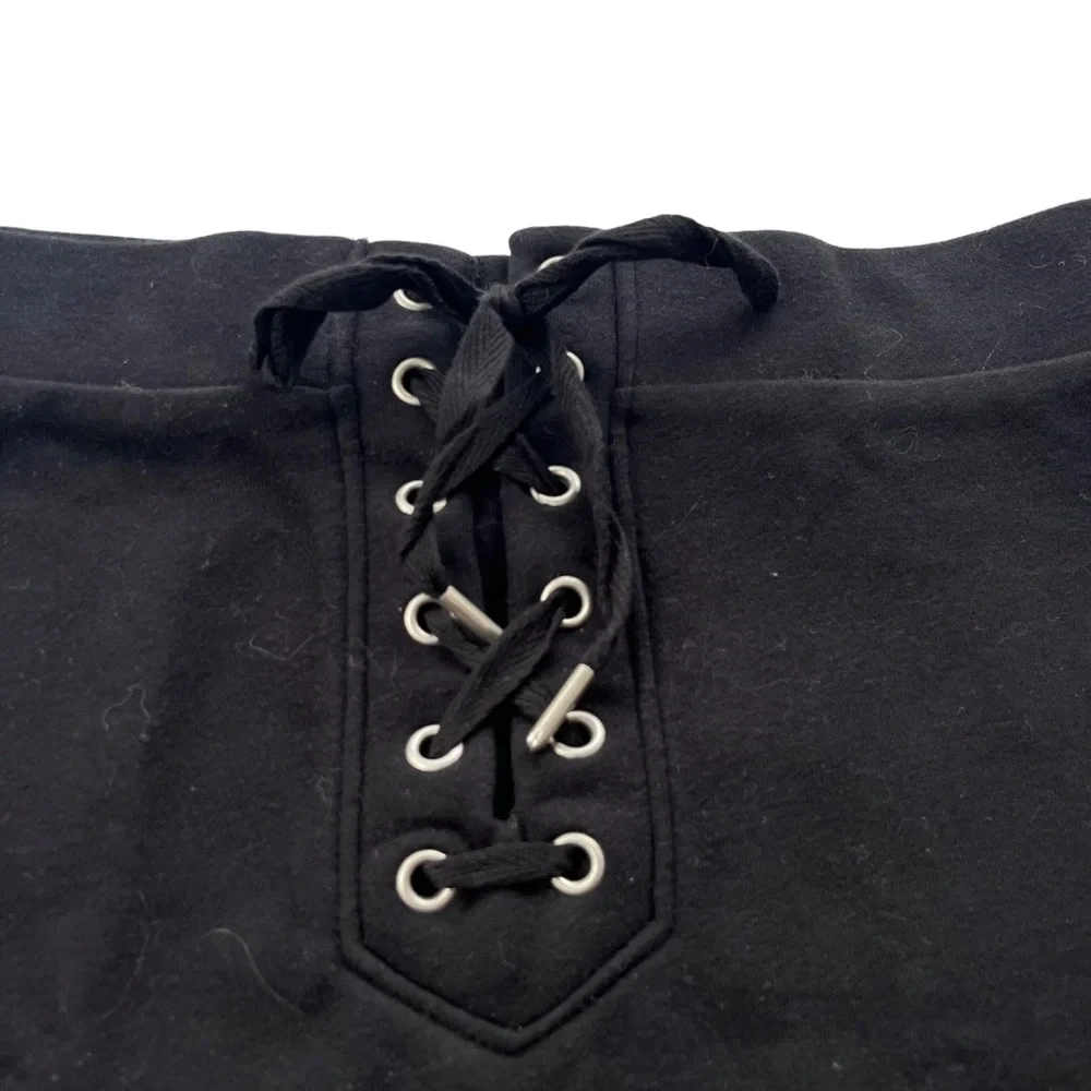 Forever 21 Womens Small Black Knit Crisscross Detail Cotton-Polyester Mini Skirt